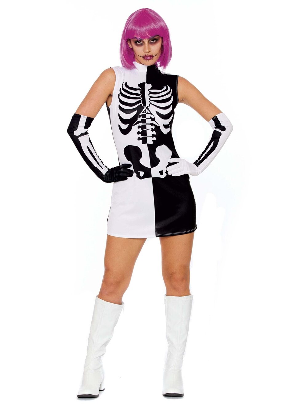 3561 Parti-Skeleton Costume, Sexy Retro 60s Mod Girl Go Go Fashion
